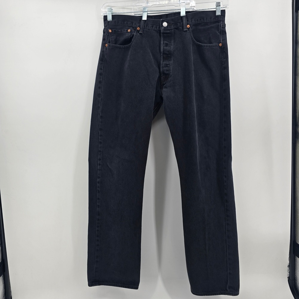 Levis 501 Jeans Mens 38x34 Black Button Fly Straight Leg RedTab Denim ClassicFit